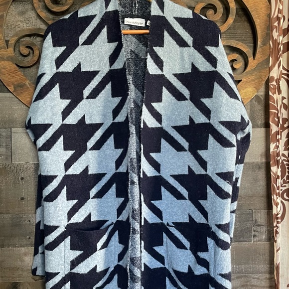 Cardigan Sweater Long Blue North Style Warm Soft Cozy Aztec Duster - Picture 4 of 15